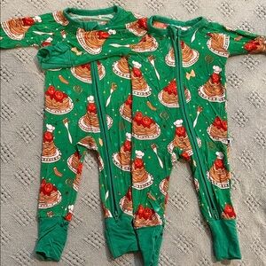 Green Pancake Print Footed One-Piece Pajamas for Kids